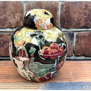 Vtg China Trader Porcelain Ginger Jar W/Lid Majolica Style Fruit Nightingale's‎